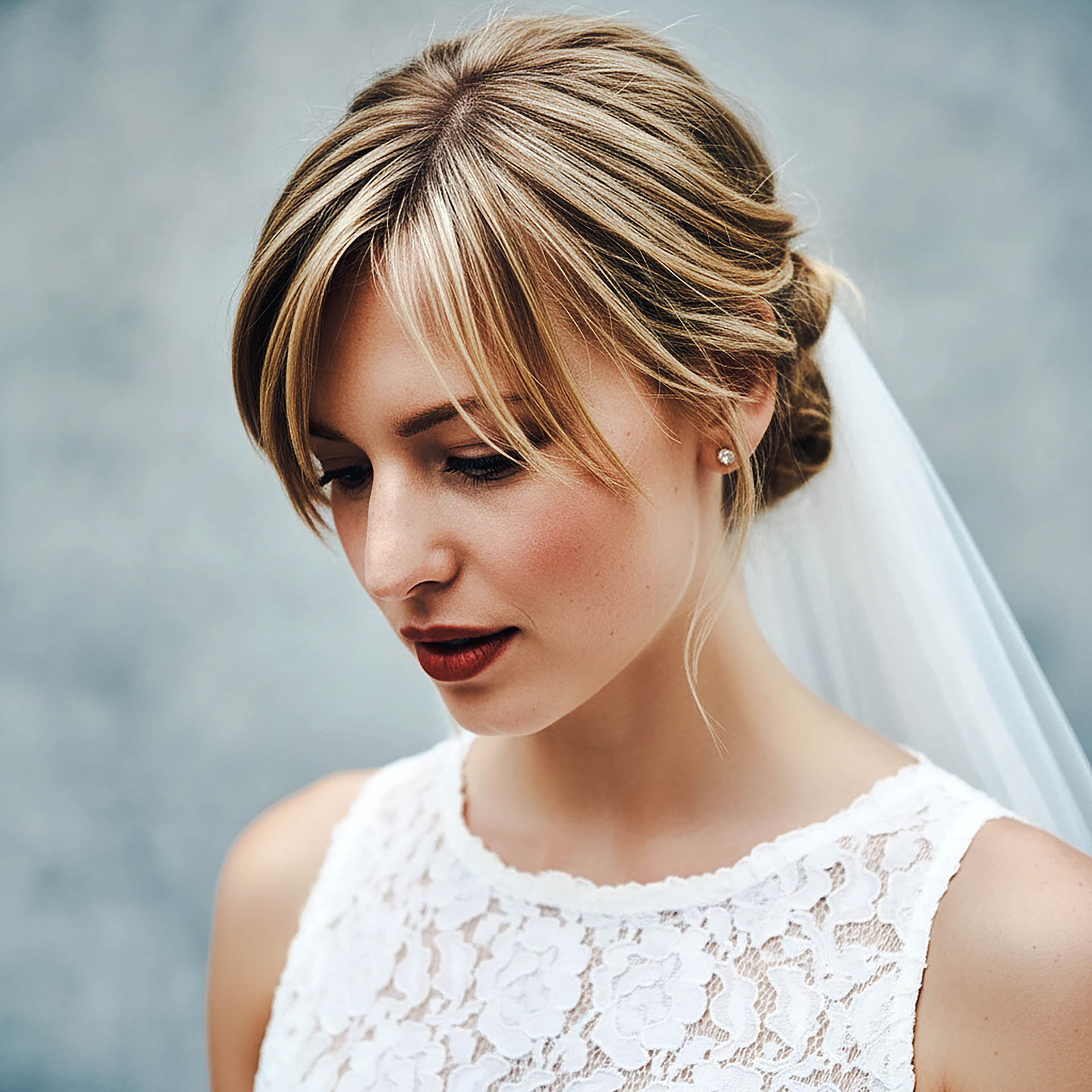 Headshots & Portraits - Wedding couple, bride holding flowers